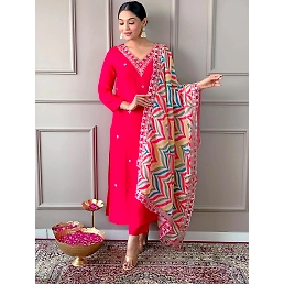 Stunning Embroidered Viscose Rayon Kurti Set with Sequin Lace - Sizes S-XXL