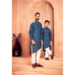 Embroidered Cotton Kurta Set for Father and Son