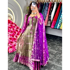 Kota Silk Suit with Weaving Jacquard and Padded Tassels