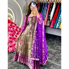 Kota Silk Suit with Weaving Jacquard and Padded Tassels