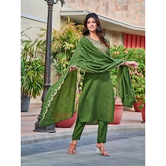 Elegant Viscose Rayon Embroidered Kurti with Silk Dupatta - Sizes S-XXL