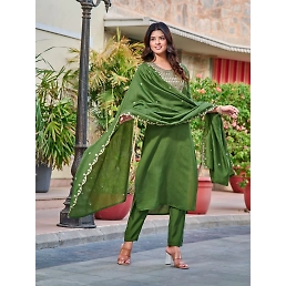 Elegant Viscose Rayon Embroidered Kurti with Silk Dupatta - Sizes S-XXL