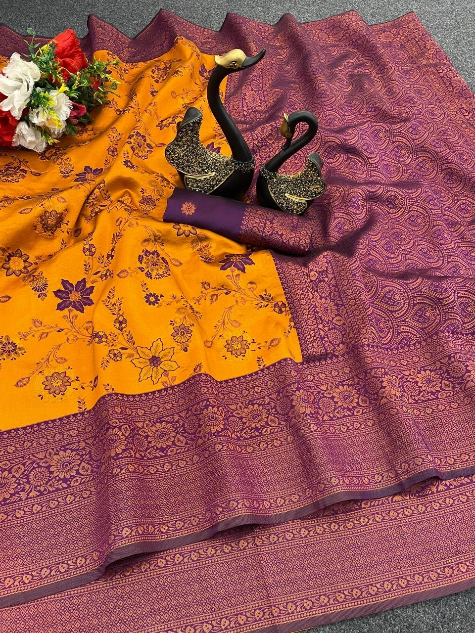 Stunning Triple Weaving Zari Tissue Sarees - Perfect for Parties and Weddings!-RSF-742-Orange