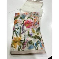 Floral Print Handloom Linen Saree with Self Negative Printed Blouse