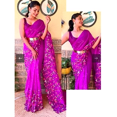 Georgette Party Wear Saree with Sequins and Daman Work