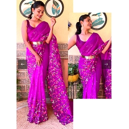 Georgette Party Wear Saree with Sequins and Daman Work