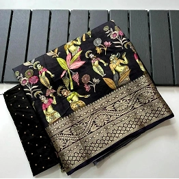 YNF Exquisite Pichwai Kalamkari Silk Saree with Viscose Border