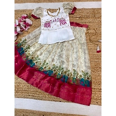 Soft Dolla Elephant 🐘 Printed Silk Lehenga with Jacquard Border