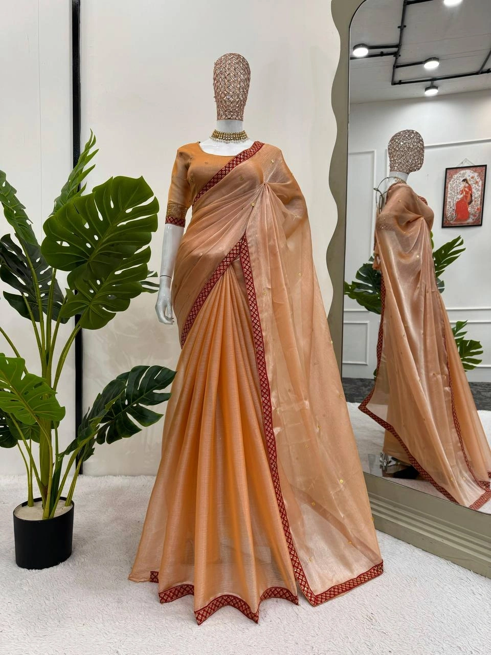 Burberry Silk Designer Saree with Thread &amp; Sequence Work and Stone Embellishments-RKD-501-Peach