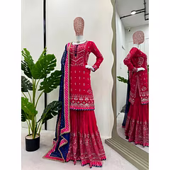 Foux Gorgette Sharara Set with Sequin Thread Work
