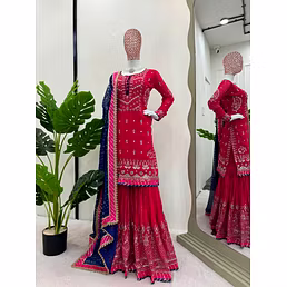 Foux Gorgette Sharara Set with Sequin Thread Work