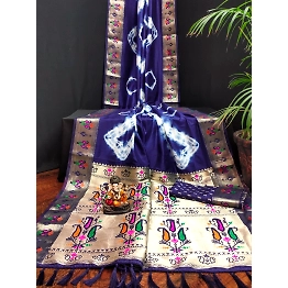 YNF Handpicked Sibory Print Paithani Silk Sarees with Zari & Minakari Weaving