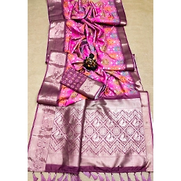 YNF Digital Print Dola Silk Saree with Zari Border and Blouse