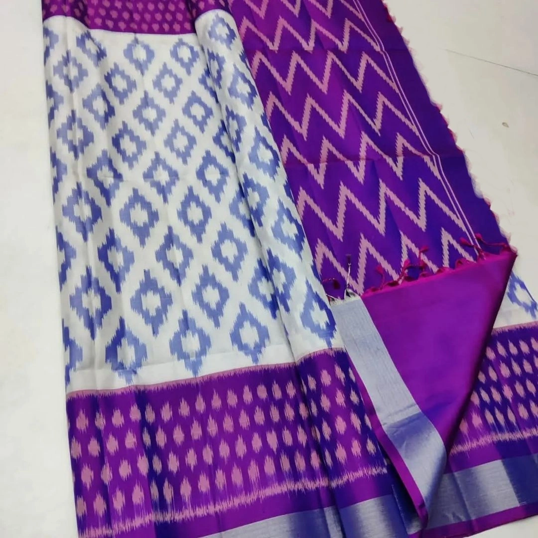 Ikat Paradise: Designer Handloom Silk Saree with Digital Print &amp; Contrast Blouse-RRW-05-Purple