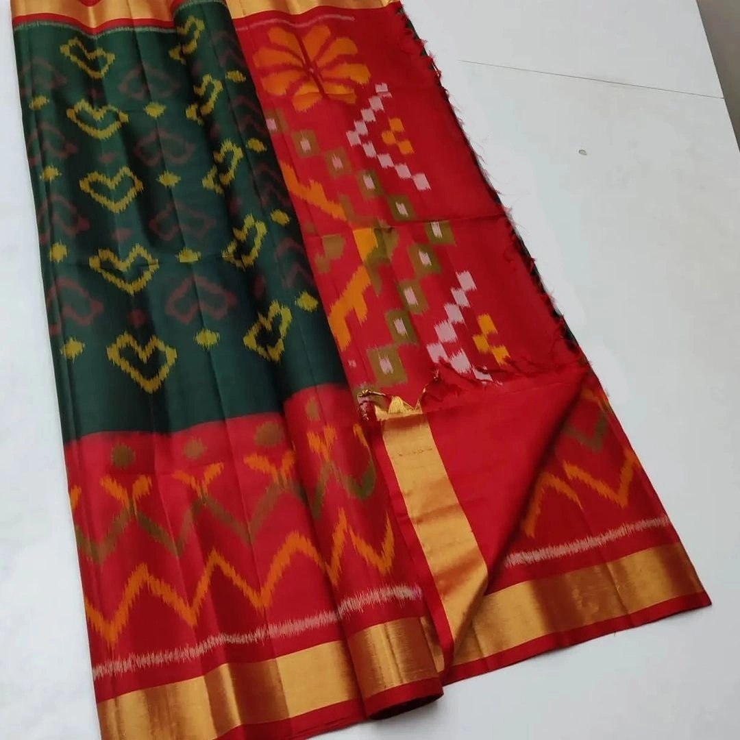 Ikat Paradise: Designer Handloom Silk Saree with Digital Print &amp; Contrast Blouse-RRW-05-Black