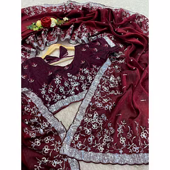 Soft Satin Organza Saree: Elegant Ambrose Selfprint with Intricate Embroidery