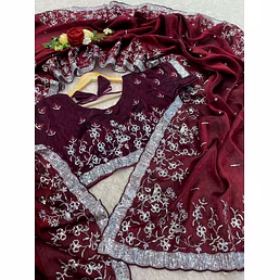 Soft Satin Organza Saree: Elegant Ambrose Selfprint with Intricate Embroidery