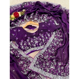 Soft Satin Organza Saree: Elegant Ambrose Selfprint with Intricate Embroidery