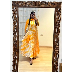 Exclusive Printed Fox Georgette Gown with Full Flair and Fancy Back