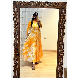 Exclusive Printed Fox Georgette Gown with Full Flair and Fancy Back