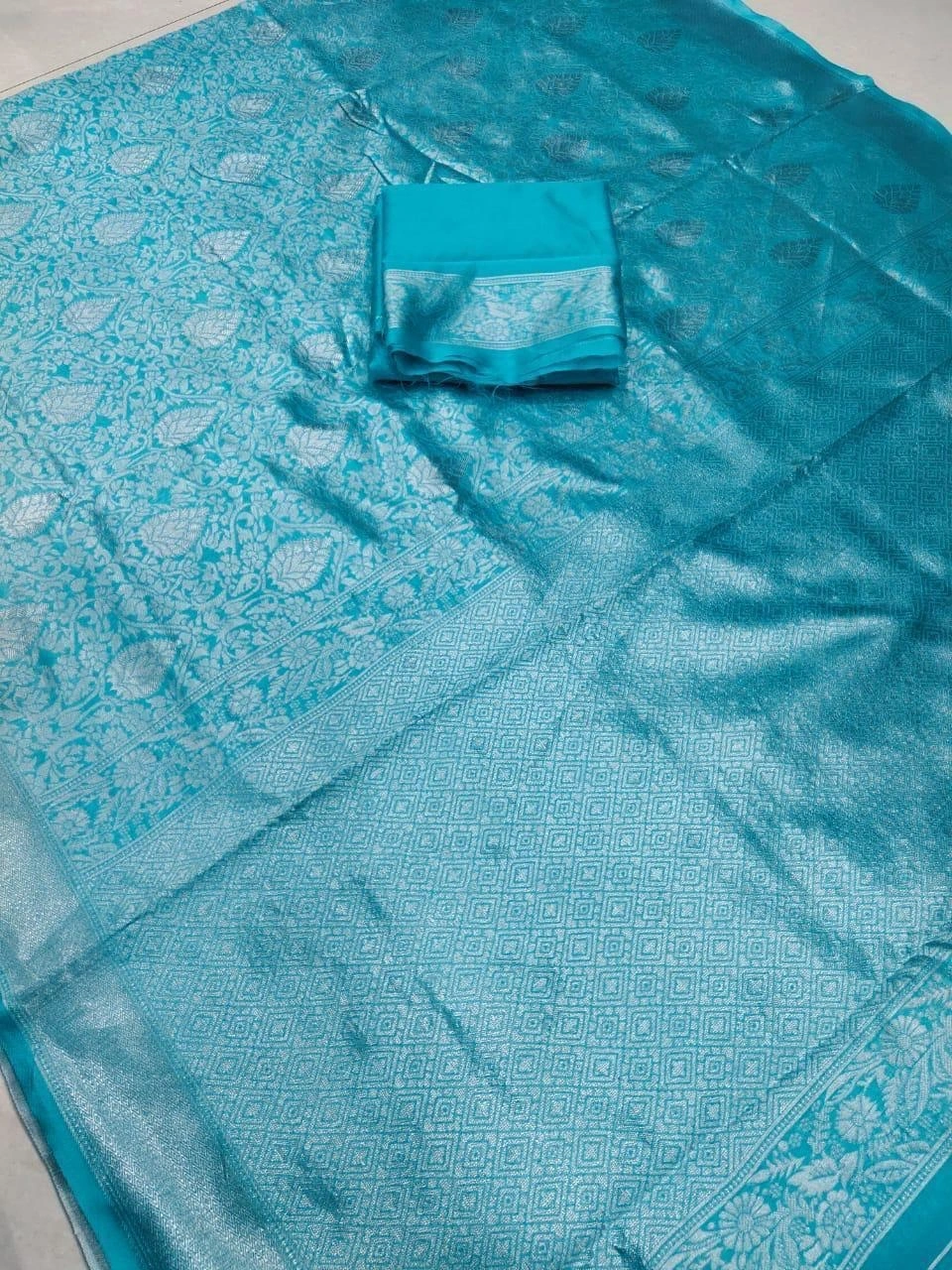 Luxurious Lichi Silk Saree with Rich Jacquard Work-Sky Blue-3