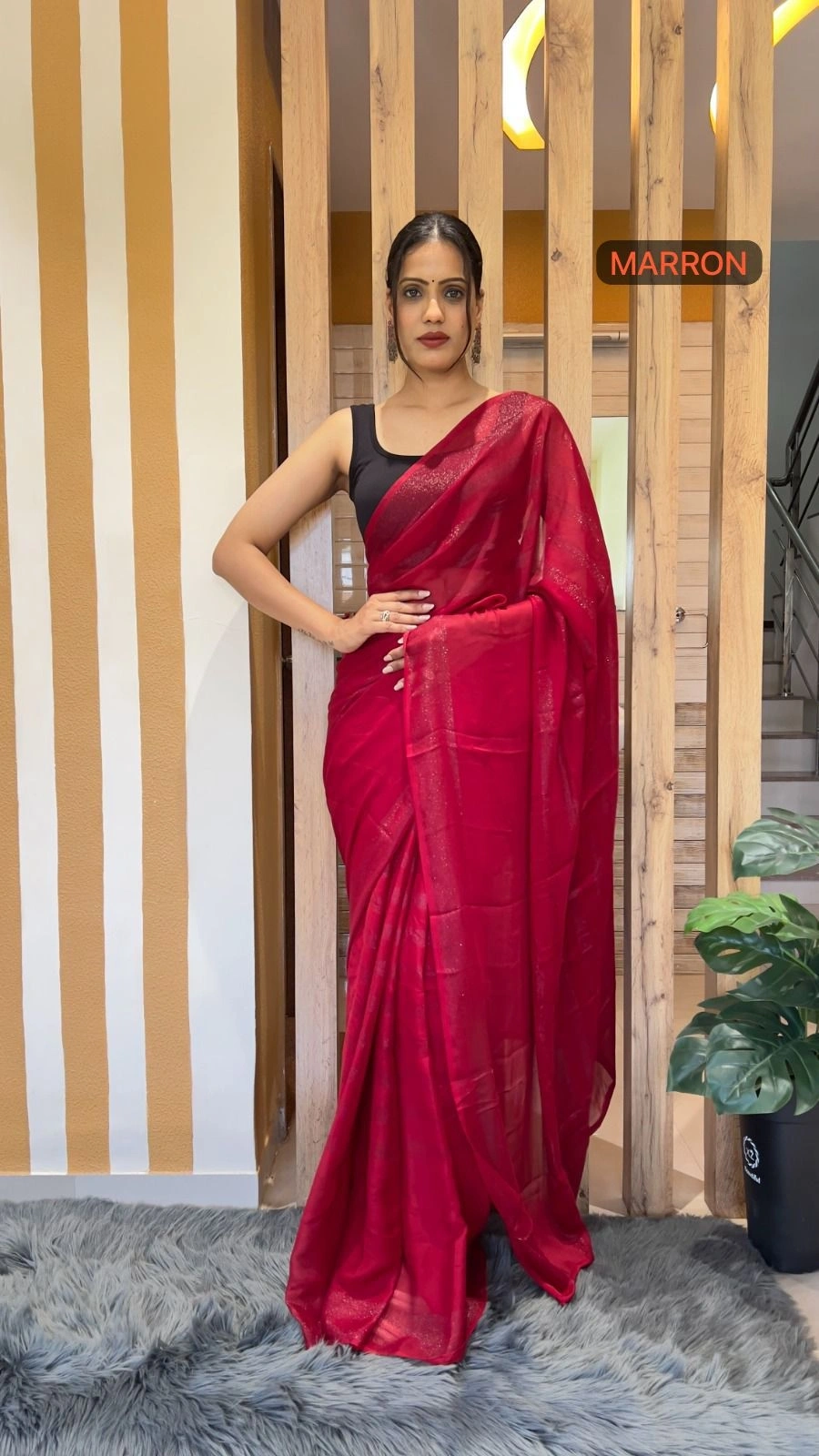 Nylon Rimzim Saree: 1 Minute Wear, Soft and Ready-to-go-RDM-779-Red