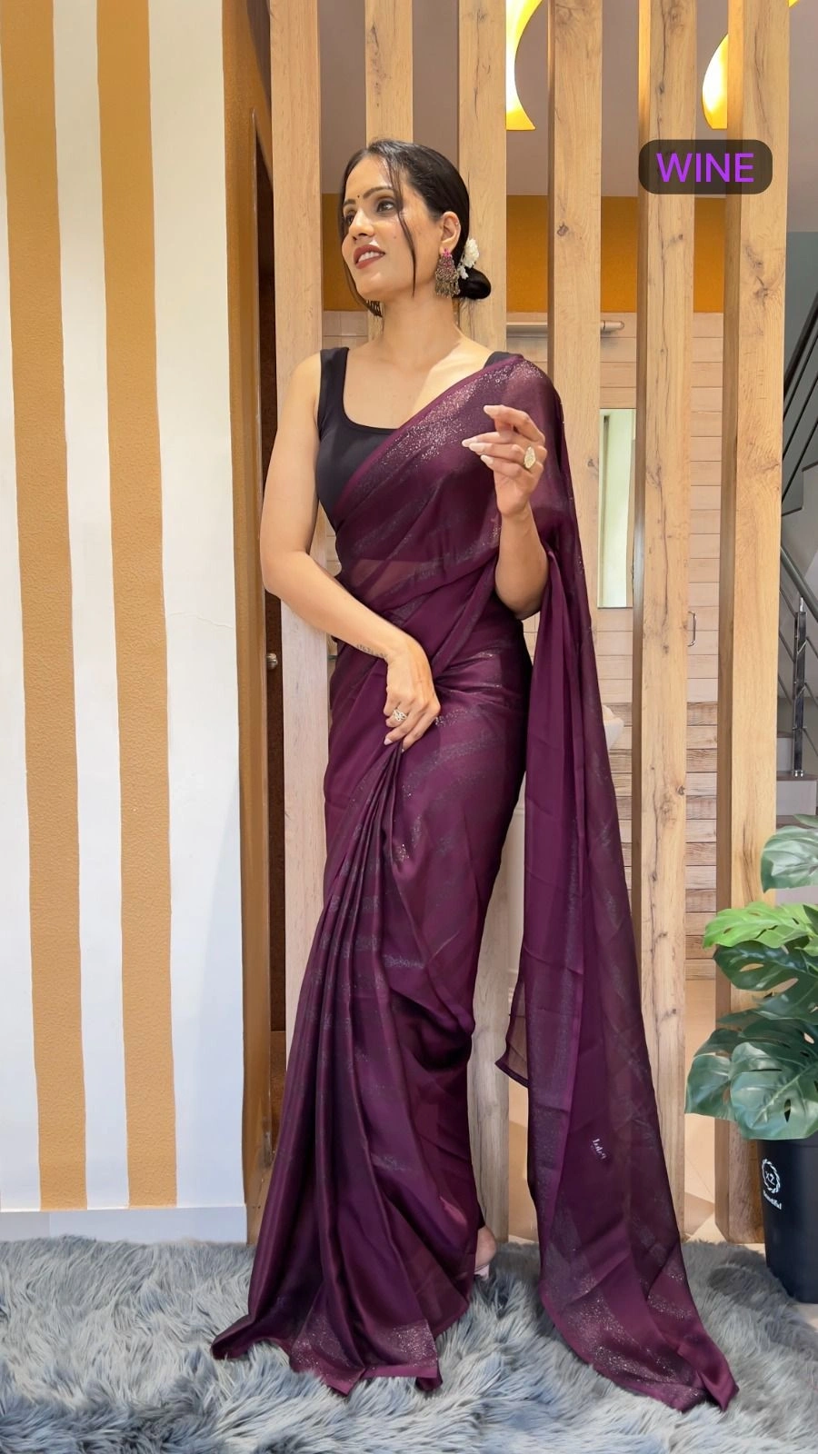 Nylon Rimzim Saree: 1 Minute Wear, Soft and Ready-to-go-RDM-779-Wine