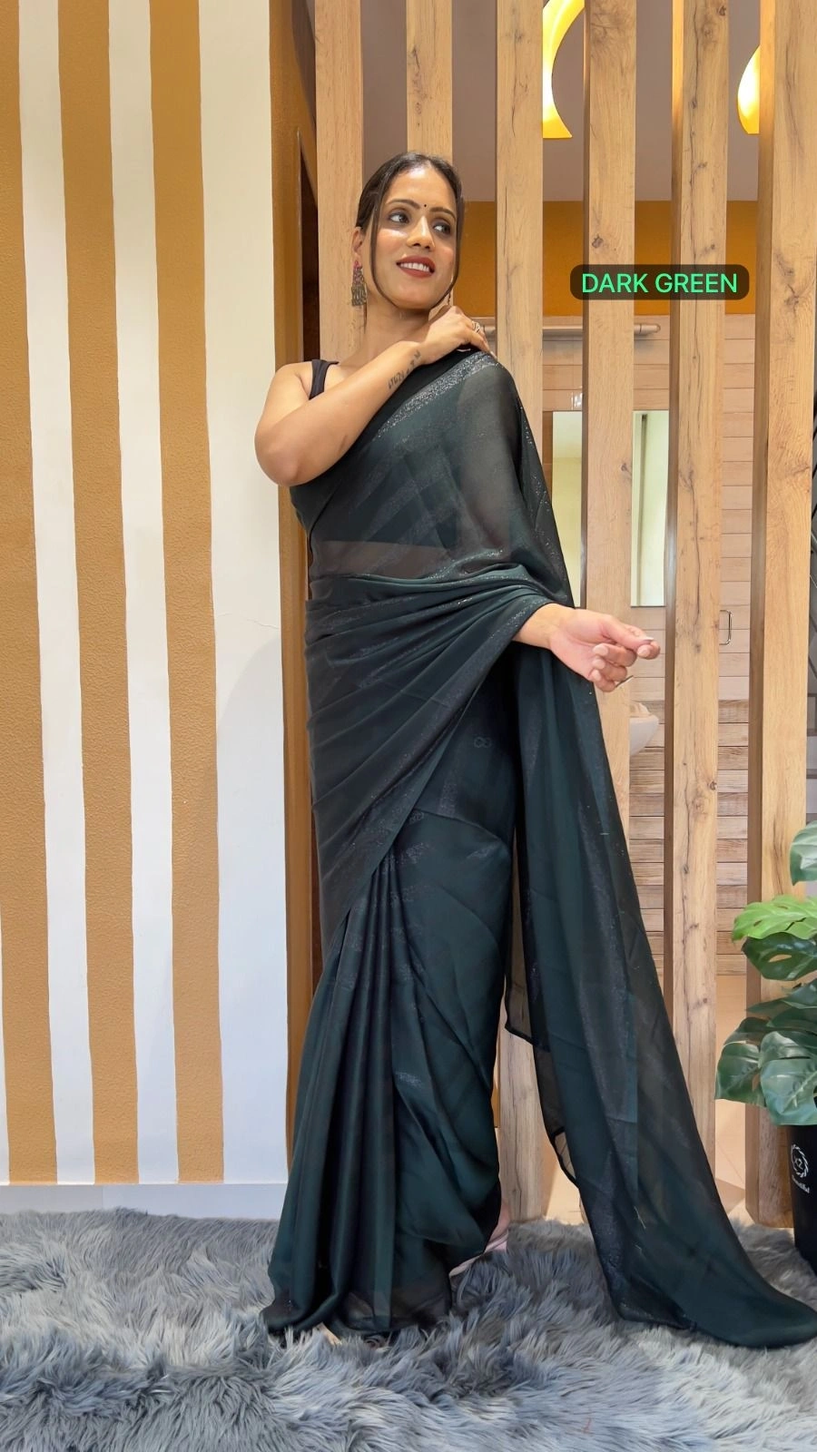 Nylon Rimzim Saree: 1 Minute Wear, Soft and Ready-to-go-RDM-779-DarkGreen