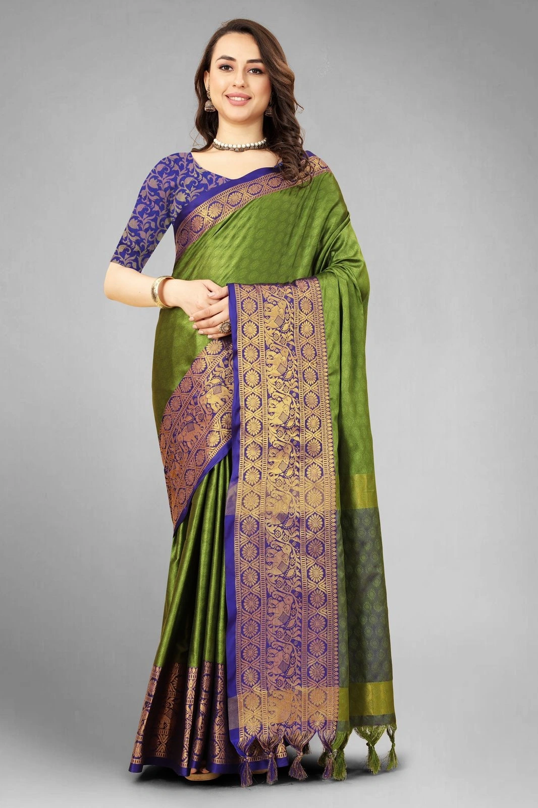 Aura Cotton Silk Saree with Broad Contrast Jacquard Work Border-NFA-01-Mehendi