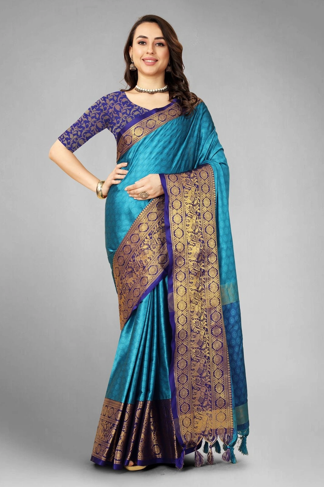 Aura Cotton Silk Saree with Broad Contrast Jacquard Work Border-NFA-01-Blue