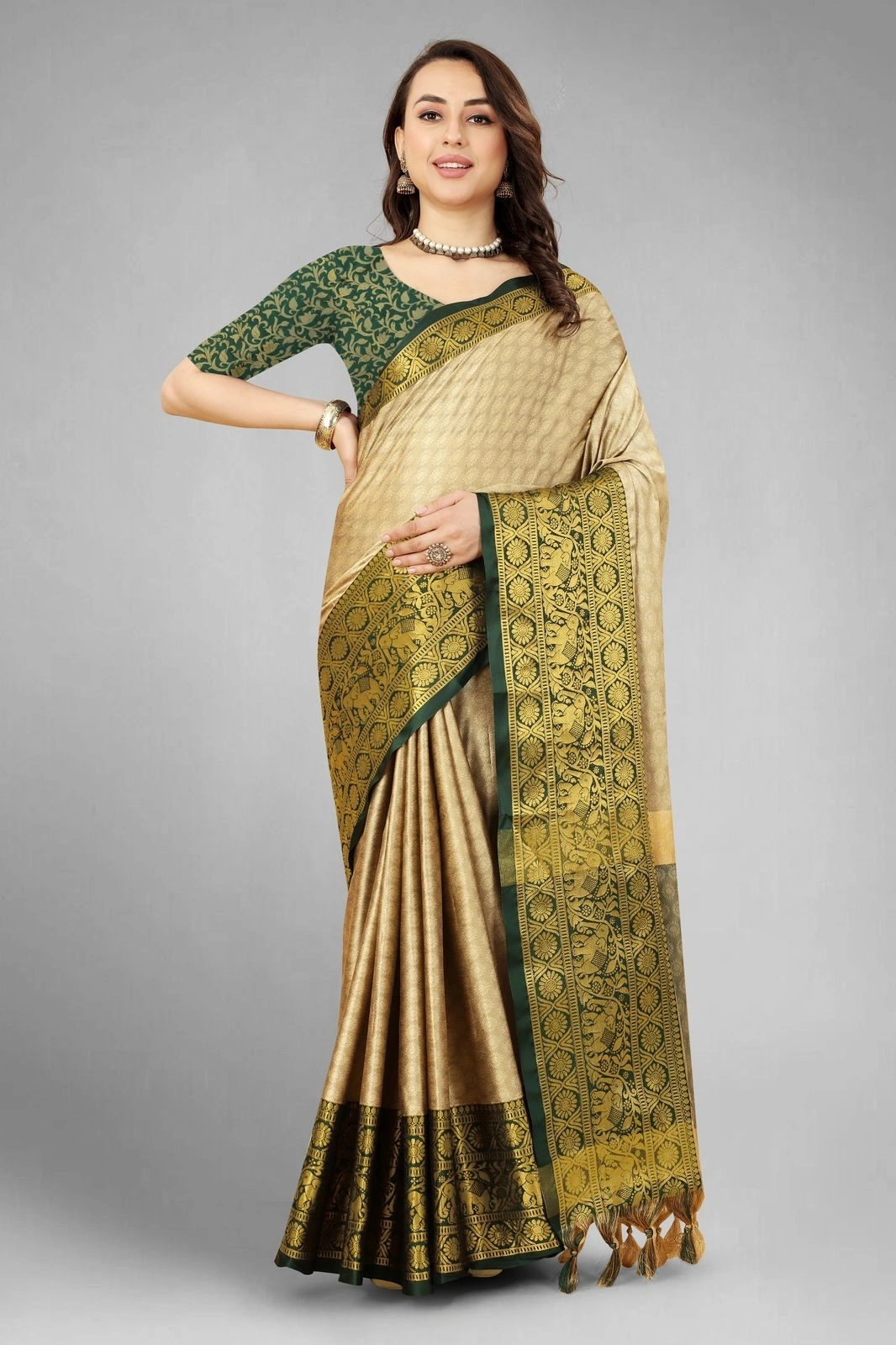 Aura Cotton Silk Saree with Broad Contrast Jacquard Work Border-NFA-01-Brown