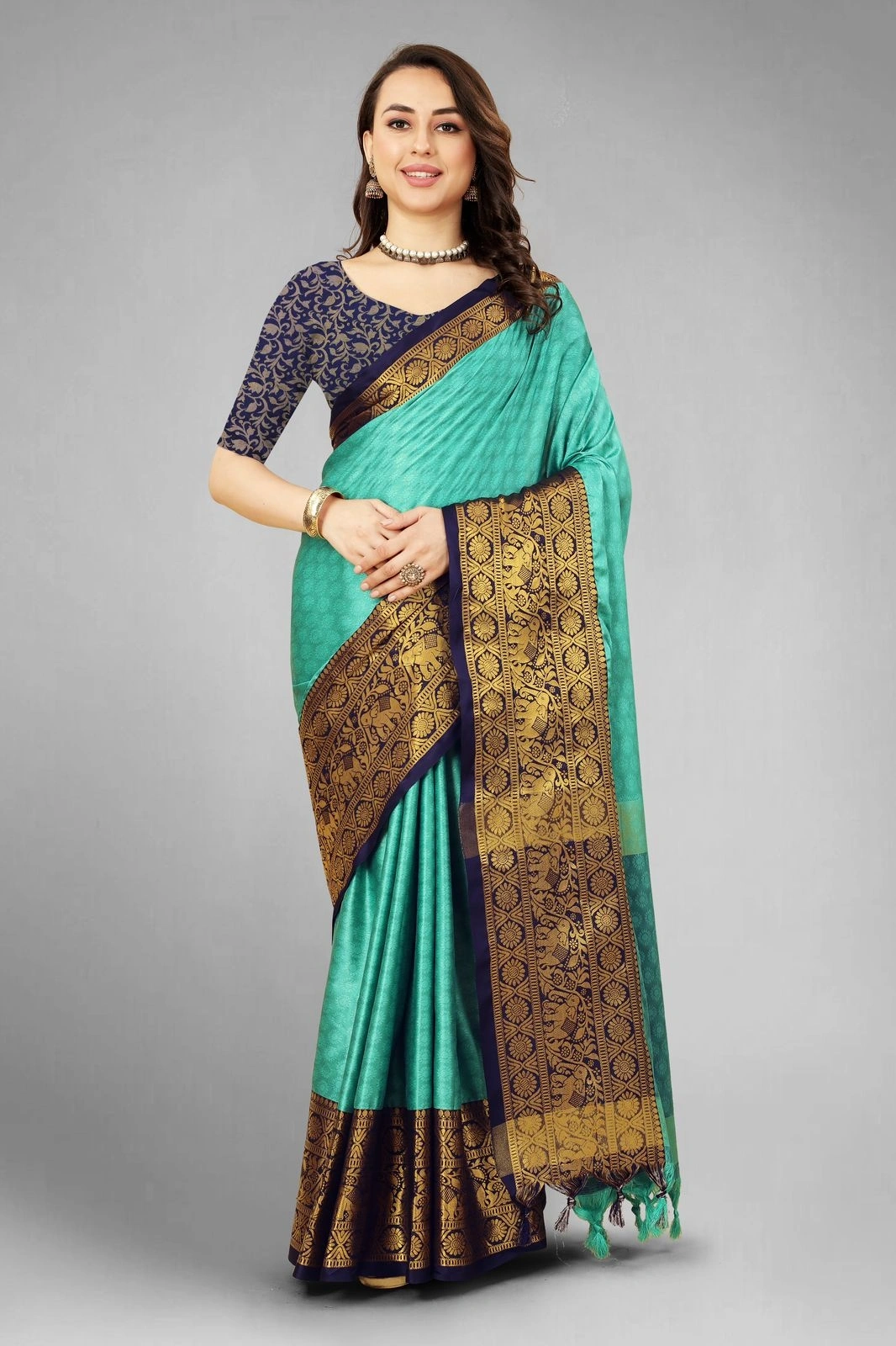 Aura Cotton Silk Saree with Broad Contrast Jacquard Work Border-NFA-01-Rama