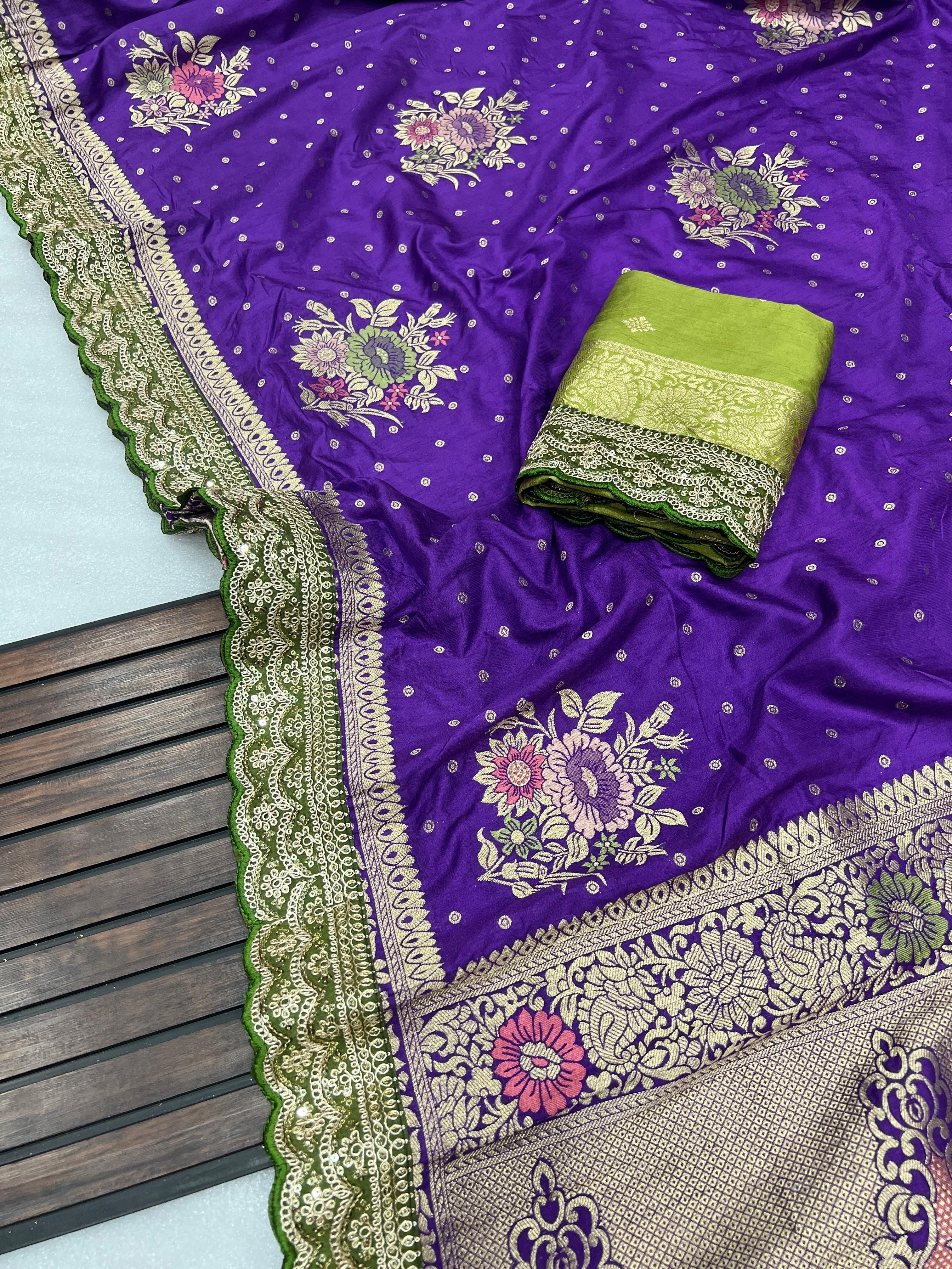 Soft and Flowing Dolla Silk Saree with Embroidered Borders-RNNC-10-Blue