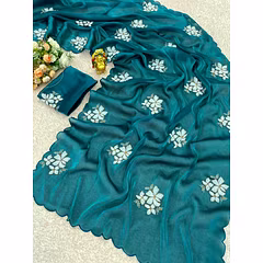 Zimmy Choo Silk Saree with Intricate Cut Work & Sequence Details