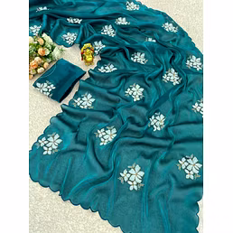 Zimmy Choo Silk Saree with Intricate Cut Work & Sequence Details