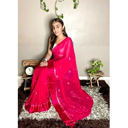 Heart Design Viscose Georgette Saree with Heavy Sequence Blouse