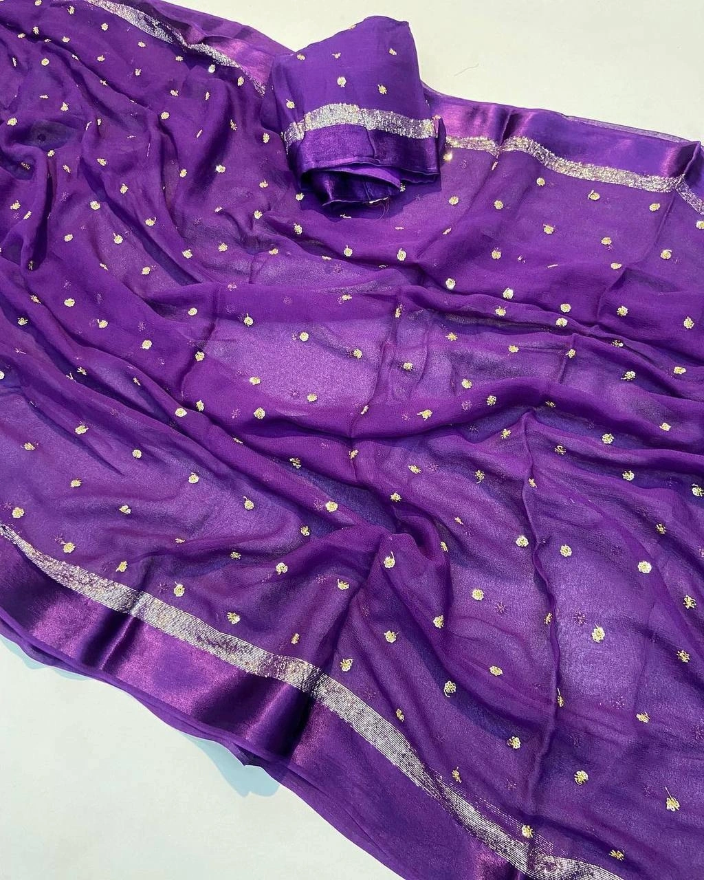 Pure Viscose Georgette Saree: Stunning Sequin Butti Work, Running Blouse-RIE-07-Purple