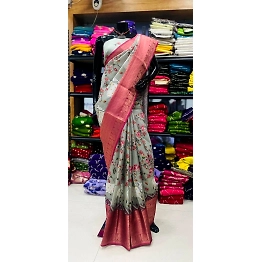 YNF Party Wear Kalamkari Silk Saree: Elephants, Printed Pallu, Matching Blouse