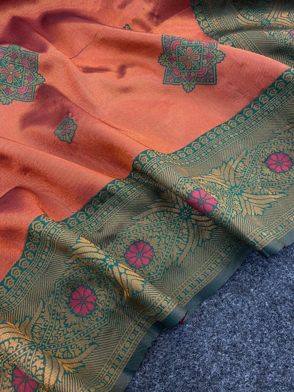 Exquisite Banarasi Silk Saree with Jacquard and Zari Work-Peach-2