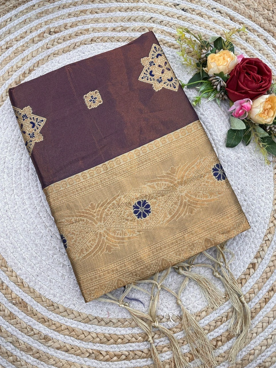 Exquisite Banarasi Silk Saree with Jacquard and Zari Work-RKT-143-Brown