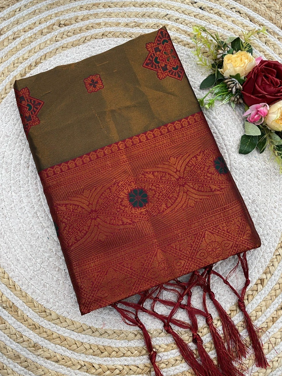 Exquisite Banarasi Silk Saree with Jacquard and Zari Work-RKT-143-DarkGreen