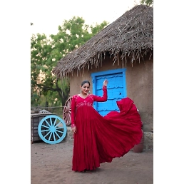 Stunning Maroon Gown: Luxurious Reyon Fabric, Real Mirror Work, Flattering Fit