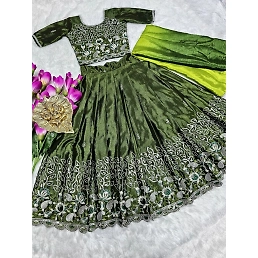 Pure Silk Lehenga with Zari Embroidery and Double Color Dupatta