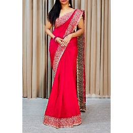 YNF Soft Vichitra Saree: Beautiful Embroidery, Zari & Siroski Work. Blouse Included