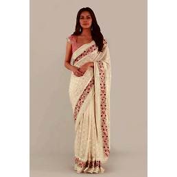 Soft Georget Silk Saree with Colorful Embroidery and Sequencing Work