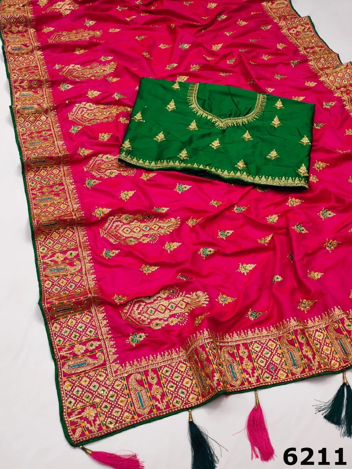 Soft Silk Saree with Contrasting Embroidery and Stones-Rani-2