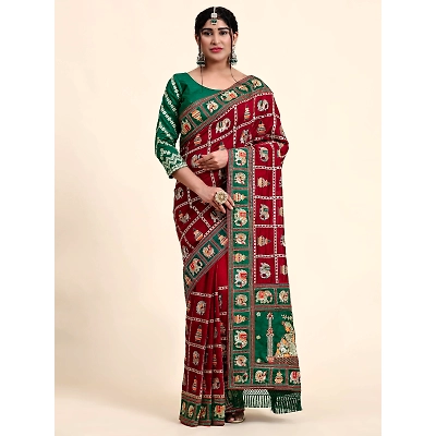 YNF Embroidered Vichitra Silk Saree Set with Diamond Work