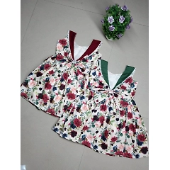 Floral Sailor Collar Dress with Full Flair | Fully Stitched