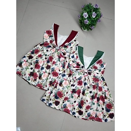 Floral Sailor Collar Dress with Full Flair | Fully Stitched