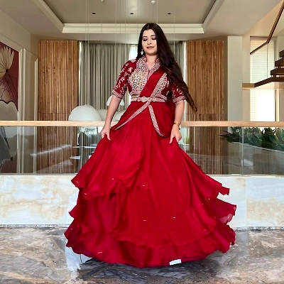 YNF Fiyona Silk Lehenga Saree: Ruffled, Embroidered, Full Stitched, Heavy Work